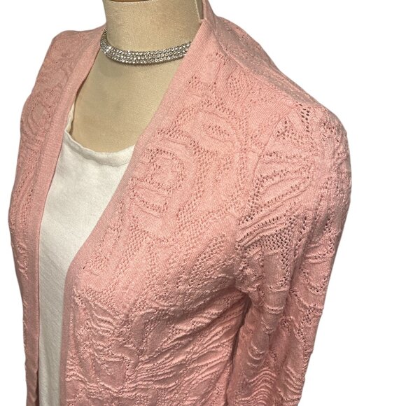 ALFRED DUNNER Cardigan and Knit Top Attached Sz Small Pink White Lovely Pattern - Picture 4 of 8